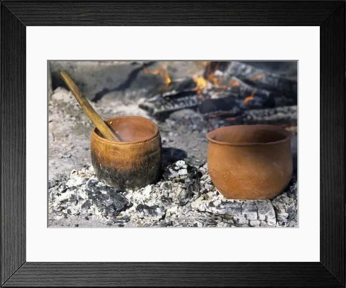 Framed Print : Algonkin Indians cooked their meals over open fires using spits and clay cooking pots