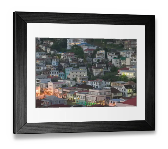Framed Print : Caribbean, GRENADA, St. Georges Houses along Grenville Street / Evening Framed Print : Caribbean, GRENADA, St. Georges Houses along Grenville Street / Evening