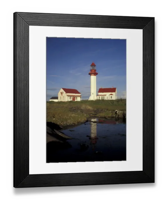 Framed Print : North America, Canada, Quebec, Gaspe Peninsula (Gaspesie) Pointe-de-Mitis lighthouse