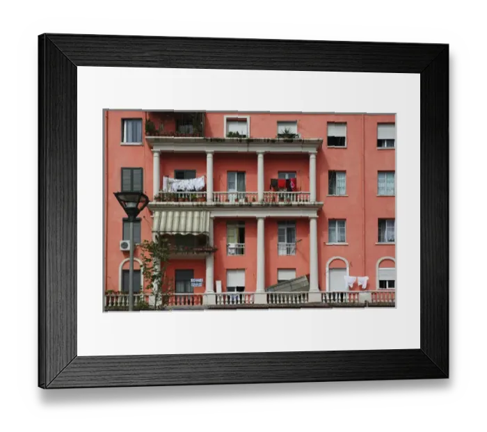 Framed Print : Albania, Tirane, the towns facades coulored by the mayor Edi Rama Framed Print : Albania, Tirane, the towns facades coulored by the mayor Edi Rama