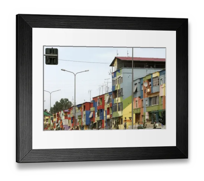 Framed Print : Albania, Tirane, the towns facades coulored by the mayor Edi Rama