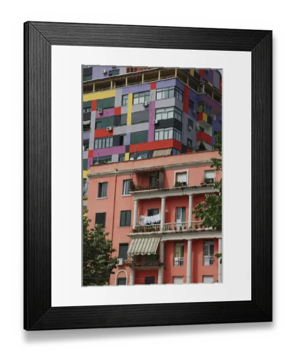 Framed Print : Albania, Tirane, the towns facades coulored by the mayor Edi Rama