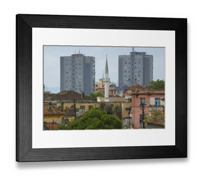 Framed Print : Albania, Durres, Mosque and buildings