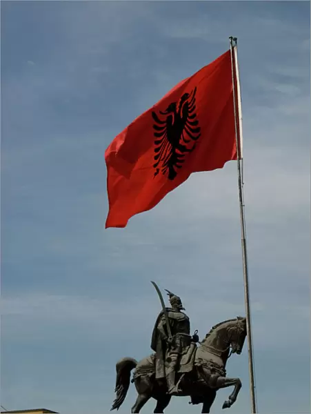 Albania, Tirana, Skanderbeg statue in Scanderbeg square