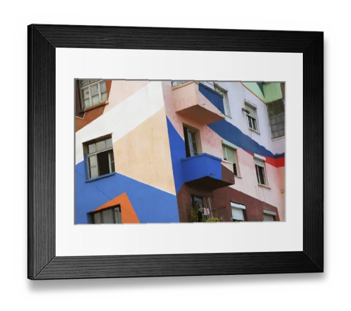 Framed Print : Albania, Tirane, the towns facades coulored by the mayor Edi Rama Framed Print : Albania, Tirane, the towns facades coulored by the mayor Edi Rama