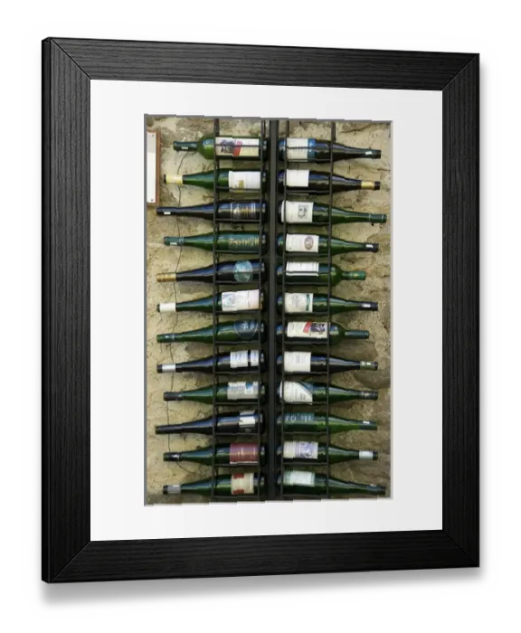 Framed Print : Europe, Austria, Wachau Valley, Lower Austria, Durnstein, wine bottle display