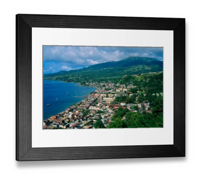 Framed Print : Town of Saint Pierre on the island of Martinique below Mount Pele in the Caribbean Sea Framed Print : Town of Saint Pierre on the island of Martinique below Mount Pele in the Caribbean Sea