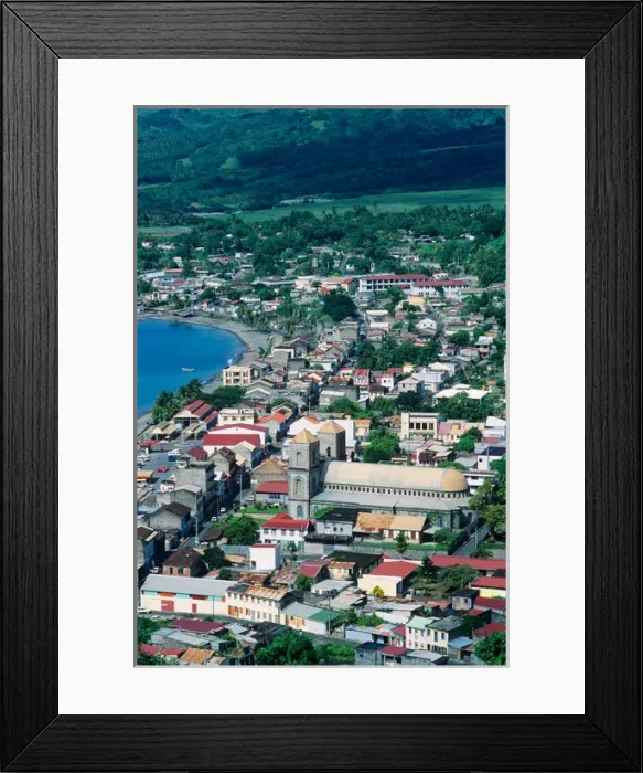 Framed Print : Aerial view of the town of Saint Pierre on the island of Martinique in the Caribbean Sea