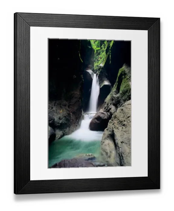 Framed Print : A waterfall plunges through the Gorges de la Falais on the Island of Martinique in Framed Print : A waterfall plunges through the Gorges de la Falais on the Island of Martinique in