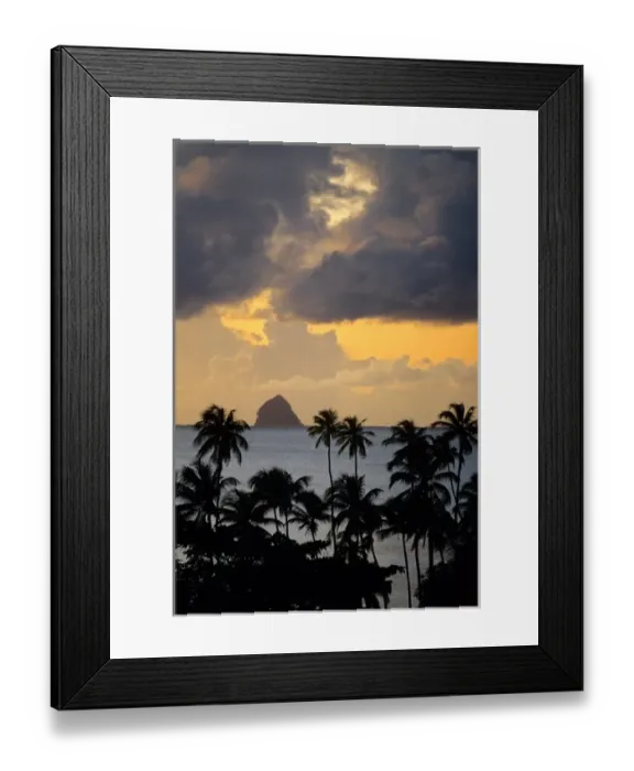 Framed Print : The sun sets behind Diamond Rock viewed from the island of Martinique in the Caribbean Framed Print : The sun sets behind Diamond Rock viewed from the island of Martinique in the Caribbean