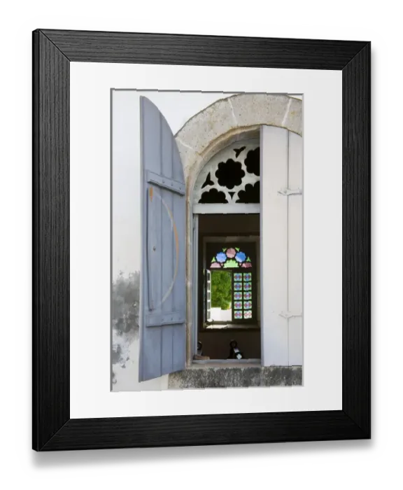 Framed Print : MARTINIQUE. French Antilles. West Indies. View through window of 17th-century church Framed Print : MARTINIQUE. French Antilles. West Indies. View through window of 17th-century church