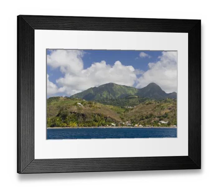 Framed Print : MARTINIQUE. French Antilles. West Indies. Pitons du Carbet rise above town of Le Carbet Framed Print : MARTINIQUE. French Antilles. West Indies. Pitons du Carbet rise above town of Le Carbet