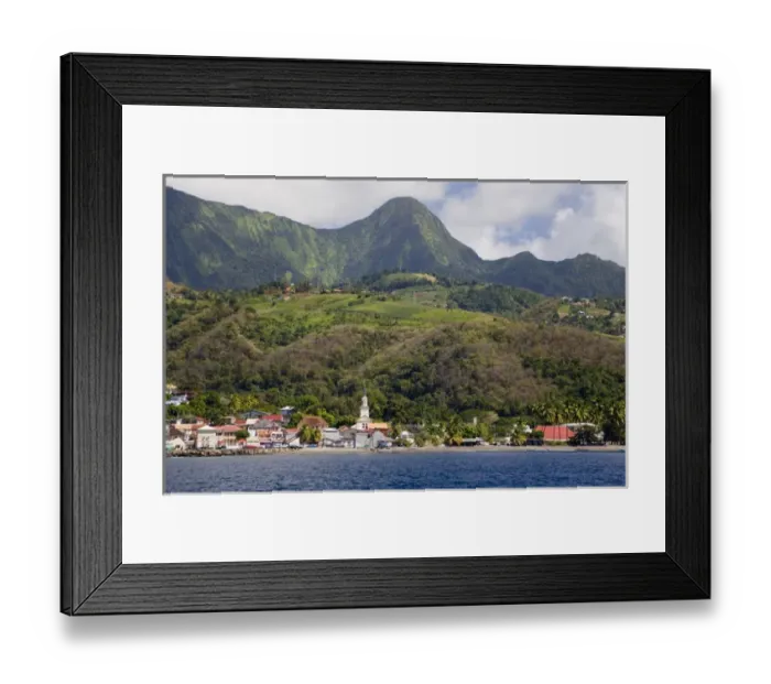 Framed Print : MARTINIQUE. French Antilles. West Indies. Pitons du Carbet rise above town of Le Carbet Framed Print : MARTINIQUE. French Antilles. West Indies. Pitons du Carbet rise above town of Le Carbet