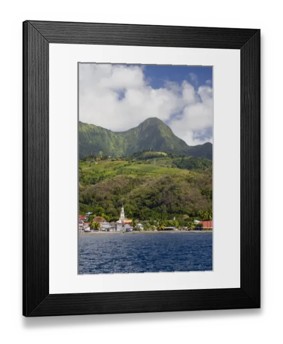 Framed Print : MARTINIQUE. French Antilles. West Indies. Pitons du Carbet rise above town of Le Carbet