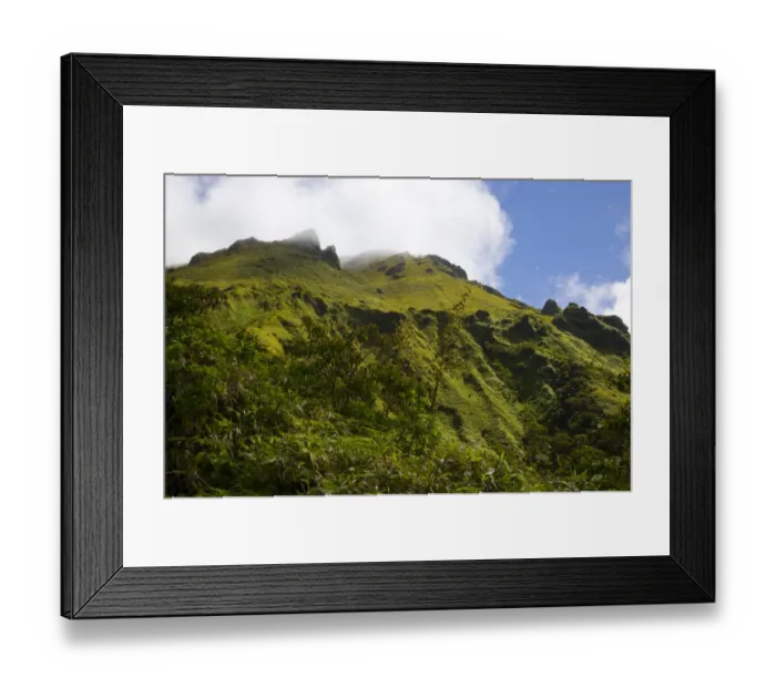Framed Print : MARTINIQUE. French Antilles. West Indies. Clouds blow through crags below summit of Mt Framed Print : MARTINIQUE. French Antilles. West Indies. Clouds blow through crags below summit of Mt