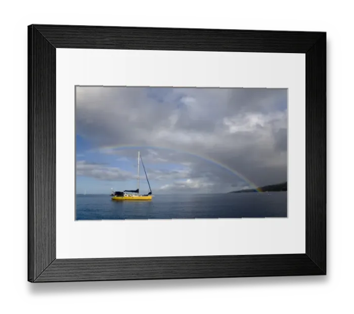 Framed Print : MARTINIQUE. French Antilles. West Indies. Rainbow over sailboat anchored in harbor at St