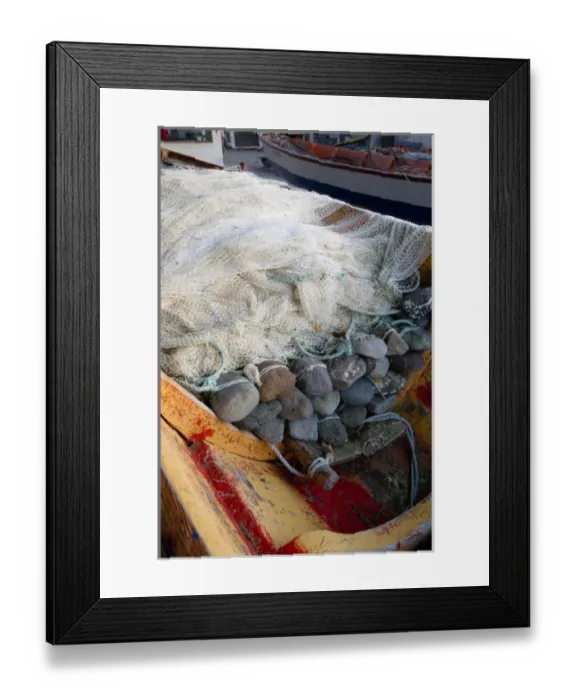 Framed Print : MARTINIQUE. French Antilles. West Indies. Detail of fishing boat with nets with stone Framed Print : MARTINIQUE. French Antilles. West Indies. Detail of fishing boat with nets with stone