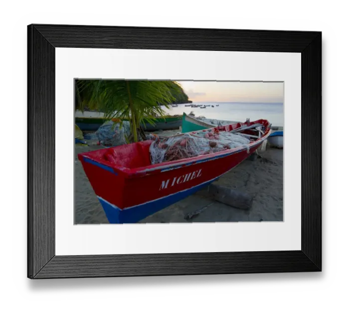 Framed Print : MARTINIQUE. French Antilles. West Indies. Fishing boat with nets on beach at Anse Dufour Framed Print : MARTINIQUE. French Antilles. West Indies. Fishing boat with nets on beach at Anse Dufour