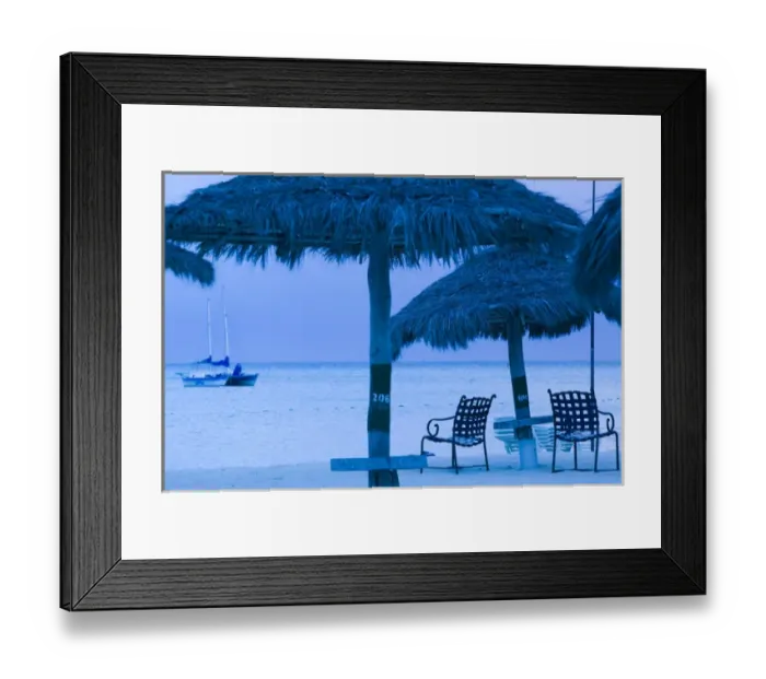 Framed Print : ABC Islands - ARUBA - Palm Beach: Beach Chairs / Morning Framed Print : ABC Islands - ARUBA - Palm Beach: Beach Chairs / Morning