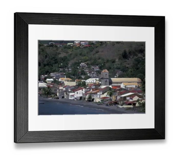 Framed Print : Caribbean, French West Indies, Martinique, Sainte-Pierre. Town View from Harbor Framed Print : Caribbean, French West Indies, Martinique, Sainte-Pierre. Town View from Harbor