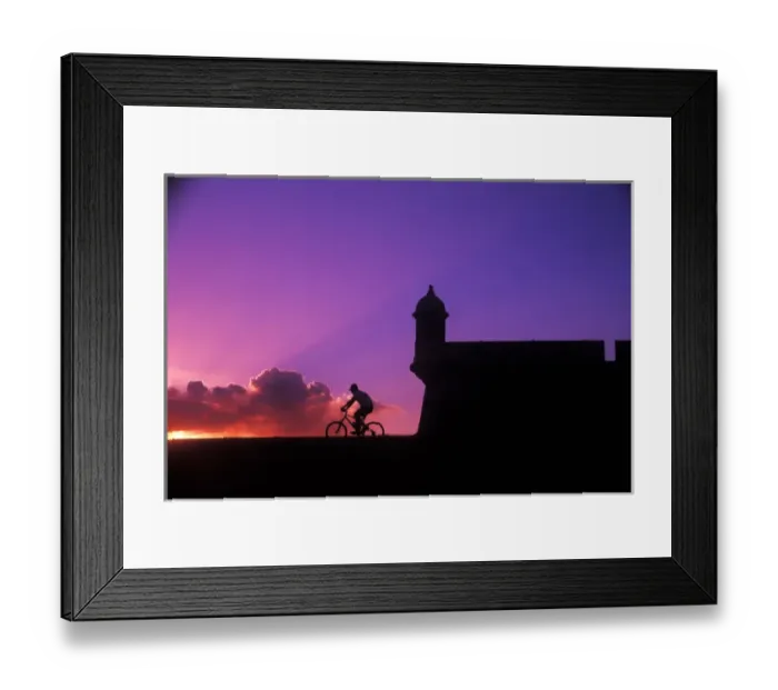 Framed Print : Graphic colorful sunset bike ride at El Morro Fort in Old San Juan, Puerto Rico Framed Print : Graphic colorful sunset bike ride at El Morro Fort in Old San Juan, Puerto Rico