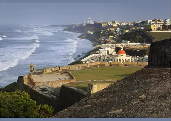 Caribbean, Puerto Rico, San Juan. View of city from Fort San Cristobal. Credit as