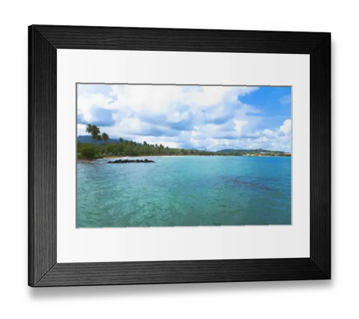 Framed Print : San Juan, Puerto Rico - Calm water is seen in the bay of a tropic island. Trees Framed Print : San Juan, Puerto Rico - Calm water is seen in the bay of a tropic island. Trees