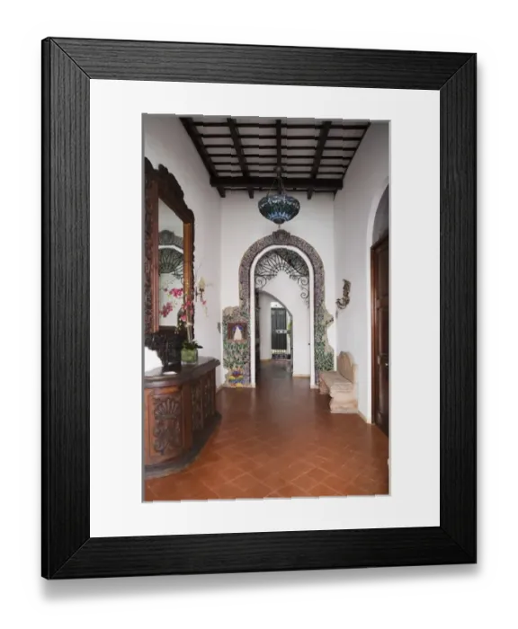Framed Print : San Juan, Puerto Rico - The interior foyer of a home in the Spanish Colonial style