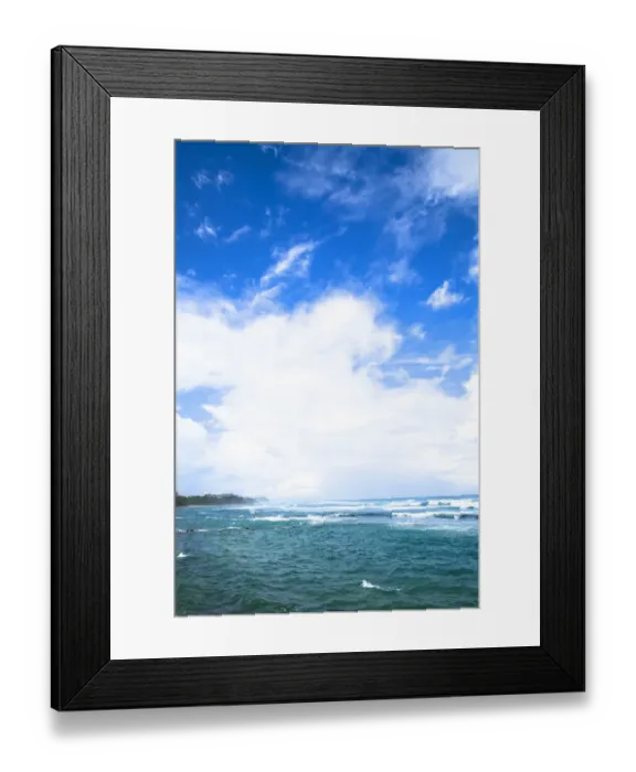Framed Print : San Juan, Puerto Rico - Waves are coming onto the beach of a tropical island. Vertical