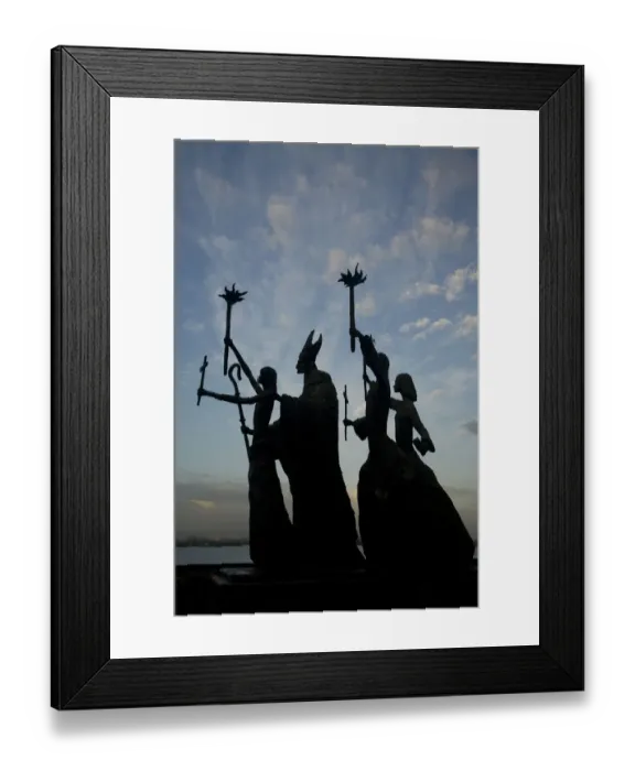 Framed Print : Caribbean, Puerto Rico, Old San Juan. Rogativa statue silhouetted against dramatic Framed Print : Caribbean, Puerto Rico, Old San Juan. Rogativa statue silhouetted against dramatic