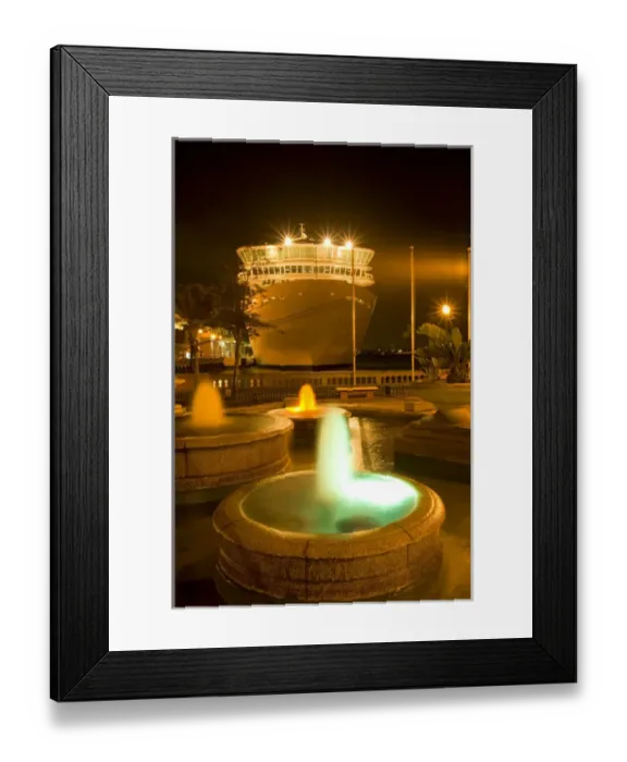 Framed Print : Caribbean, Puerto Rico, Old San Juan. Fountains and cruise ship Framed Print : Caribbean, Puerto Rico, Old San Juan. Fountains and cruise ship