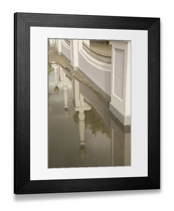 Framed Print : United States, Puerto Rico, Ponce. Reflection of lamp posts in puddle, Plaza Las Delicias Framed Print : United States, Puerto Rico, Ponce. Reflection of lamp posts in puddle, Plaza Las Delicias