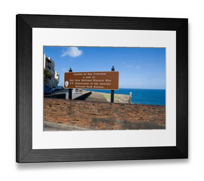 Framed Print : The National Park sign at Fort San Cristobal in San Juan, Puerto Rico