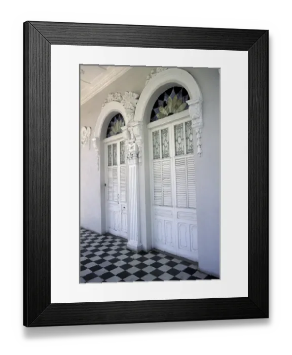 Framed Print : Puerto Rico, Ponce. Historic District and houses from 19th Century; doors with stucco decorations
