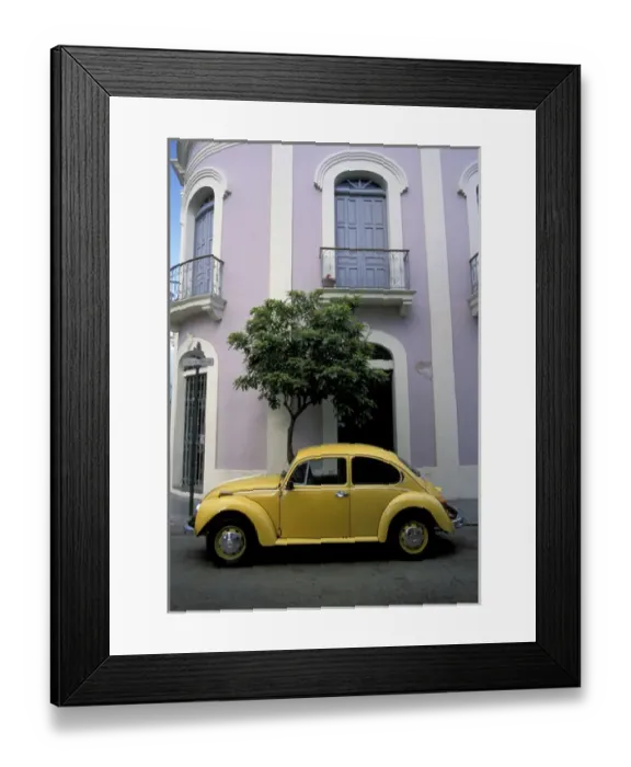 Framed Print : Puerto Rico, Ponce, Historic District. 19th century pink and white house with yellow Framed Print : Puerto Rico, Ponce, Historic District. 19th century pink and white house with yellow