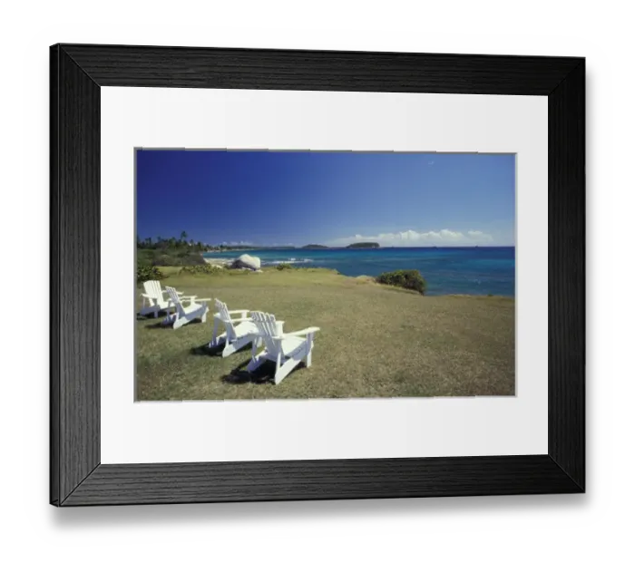 Framed Print : Puerto Rico, Vieques Island. Private beach and chairs facing the ocean