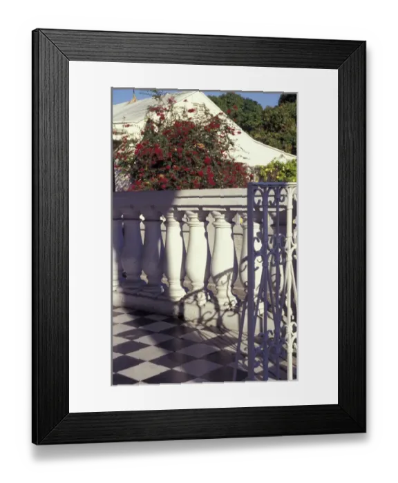 Framed Print : Puerto Rico, Ponce. Black and white tiles in a terrace of a old house in the historical Framed Print : Puerto Rico, Ponce. Black and white tiles in a terrace of a old house in the historical
