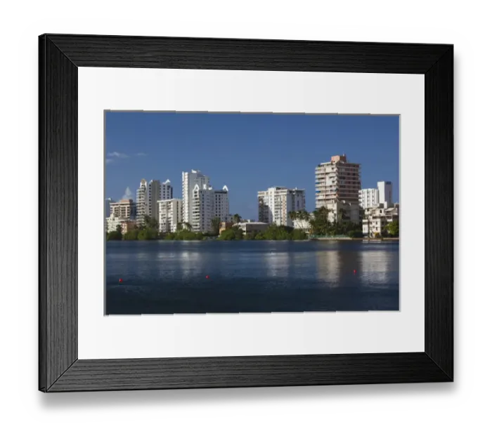 Framed Print : Puerto Rico, San Juan, Condado buildings from the Laguna Del Condado