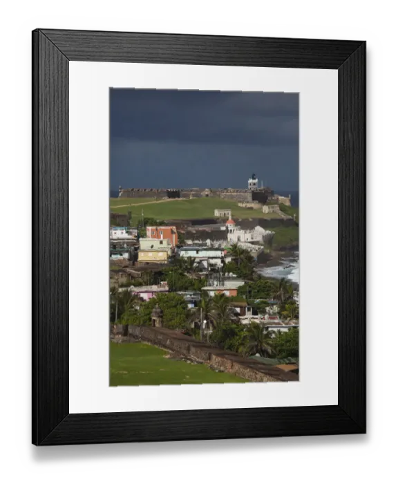 Framed Print : Puerto Rico, San Juan, Old San Juan, El Morro Fortress and La Perla village from Fort San Cristobal