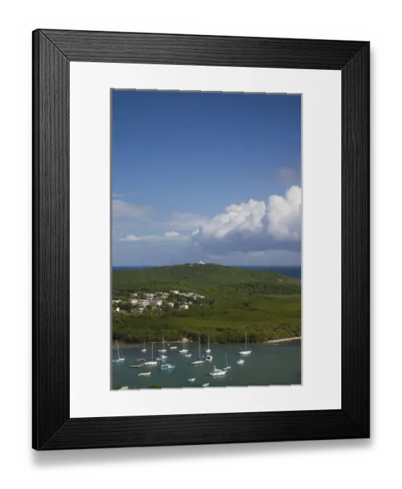 Framed Print : Puerto Rico, East Coast, Las Croabas, elevated view of Las Croabas Bay