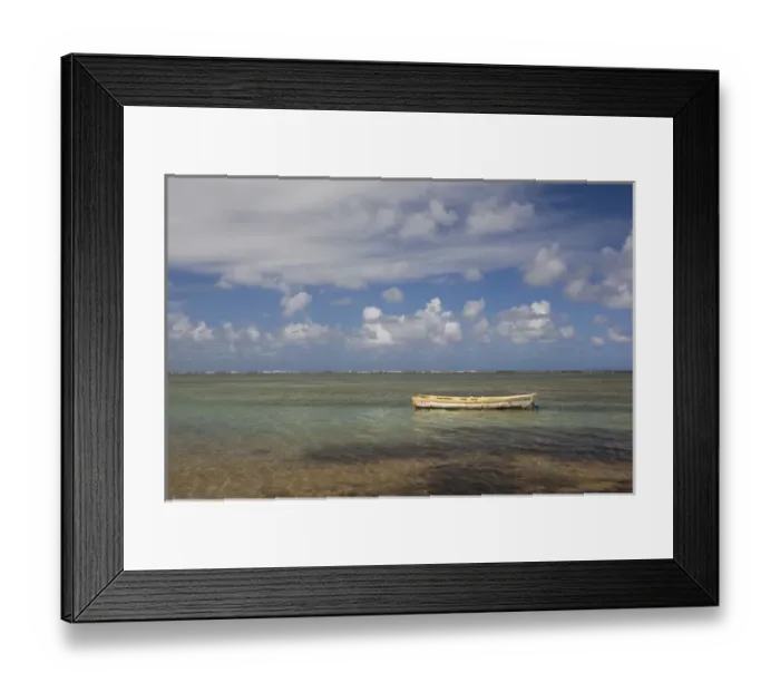 Framed Print : Puerto Rico, East Coast, Luquillo, Playa Luquillo Beach, seascape with small boat