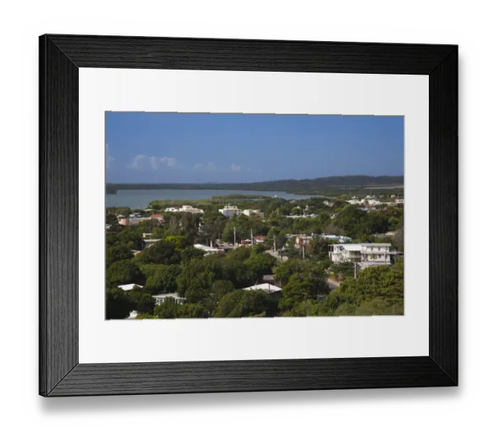 Framed Print : Puerto Rico, South Coast, La Parguera, elevated town view by Bahia de Fosforescente bay Framed Print : Puerto Rico, South Coast, La Parguera, elevated town view by Bahia de Fosforescente bay