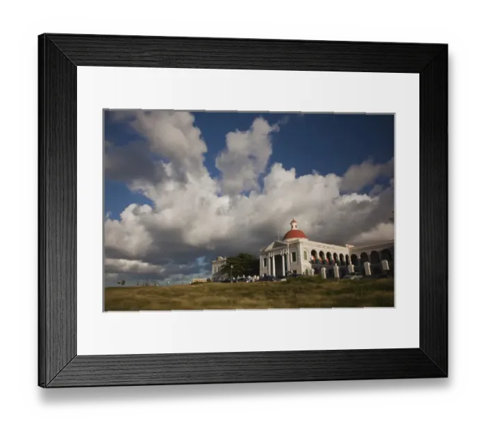 Framed Print : Puerto Rico, San Juan, Old San Juan, Campo del Morro field and Escuela de Artes Plasticas