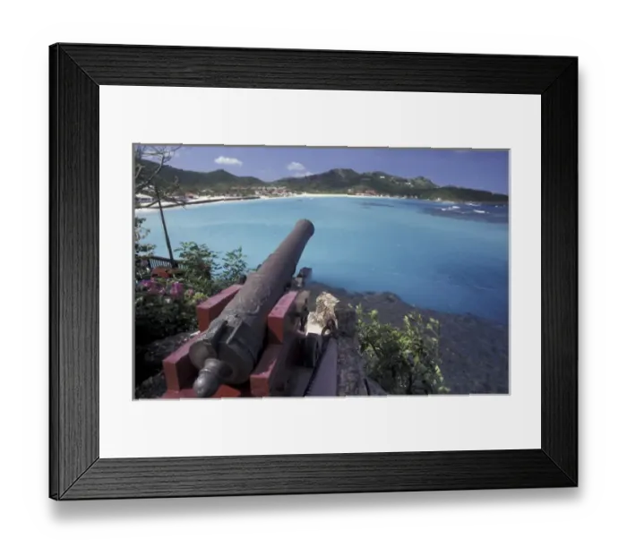 Framed Print : CARIBBEAN, Saint Barts Cannon aiming into Bay of St. Jean Framed Print : CARIBBEAN, Saint Barts Cannon aiming into Bay of St. Jean