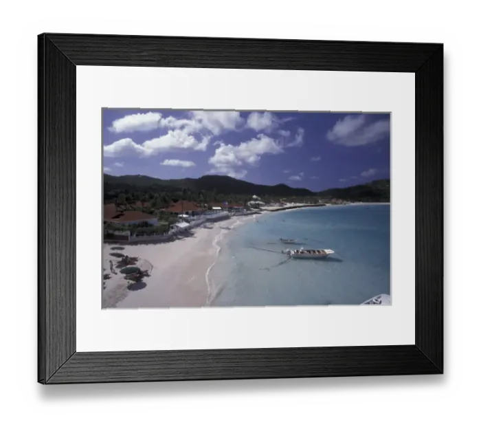 Framed Print : CARIBBEAN, Saint Barts Resort on bay, fishing boats