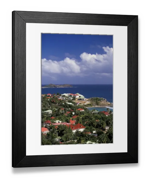 Framed Print : Caribbean, French West Indies, St. Barthelemy (St. Barts), Anse de Cayes. View of homes Framed Print : Caribbean, French West Indies, St. Barthelemy (St. Barts), Anse de Cayes. View of homes