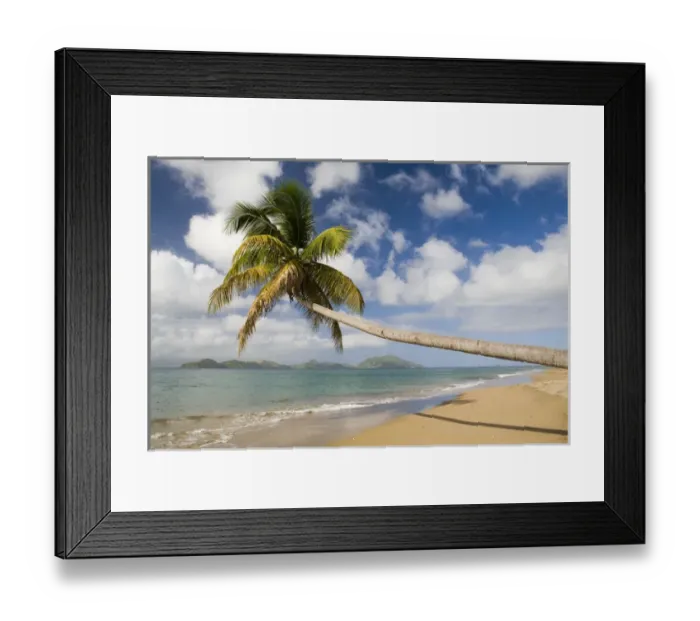 Framed Print : Coconut Grove Beach at Cades Bay, with St. Kitts on horizon Framed Print : Coconut Grove Beach at Cades Bay, with St. Kitts on horizon