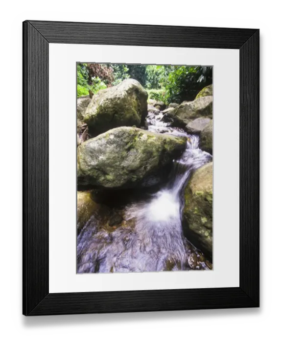 Framed Print : Cascading stream in rainforest near Mount Liamuiga (3, 792ft), St Kitts, Caribbean