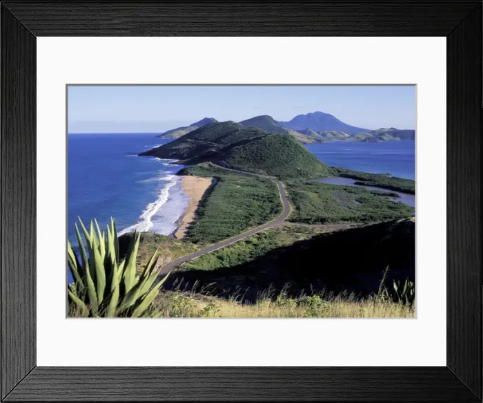 Framed Print : Caribbean, St. Kitts, Friars Bay. Southeast peninsula w / Nevis in the background Framed Print : Caribbean, St. Kitts, Friars Bay. Southeast peninsula w / Nevis in the background