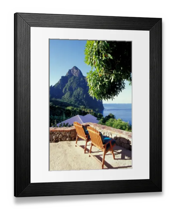 Framed Print : Caribbean, BWI, St. Lucia, The Pitons from Stonefield Estate Framed Print : Caribbean, BWI, St. Lucia, The Pitons from Stonefield Estate